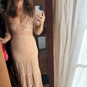 Nightcap Clothing | Size S | Romantic Blush Lace MIdi Dress